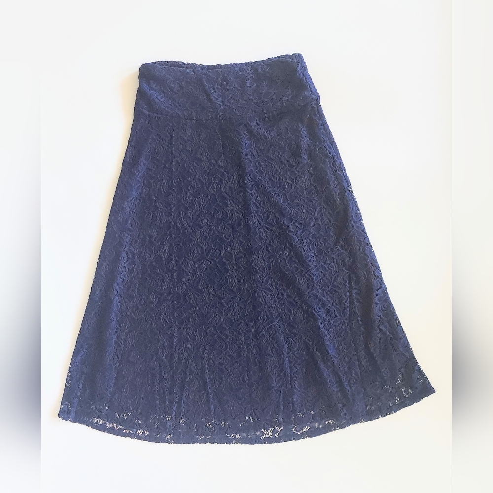 Elizabeth & Nicole Lace Midi A Line Skirt Blue Size Small